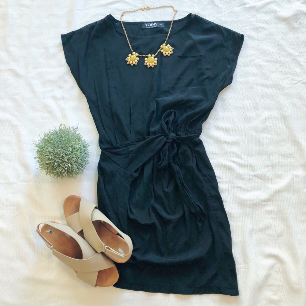 Black mock wrap dress